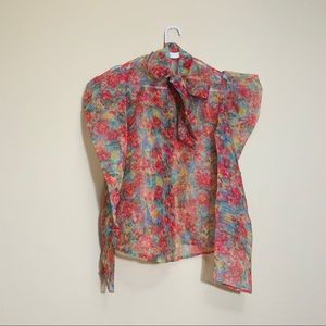 Puff sleeve tie collar blouse